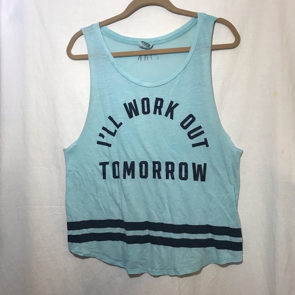 PINK Victoria's Secret Tops - Victoria’s Secret PINK Blue & Black I’ll Workout Tomorrow Graphic Tank Top M GUC